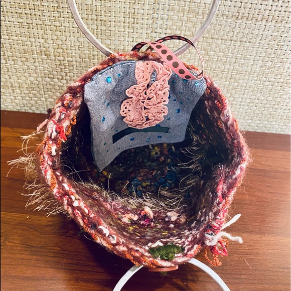 🌟HP🌟VTG 1990s Handmade Ring Handle Chunky Knit Bucket Bag by Miss Chickpea - Picture 4 of 13